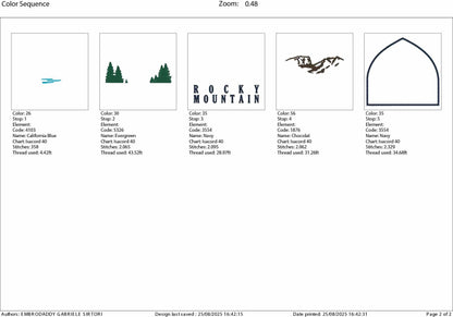 Machine embroidery files, Rocky Mountain National Park Emblem , PES, DST, hus & more