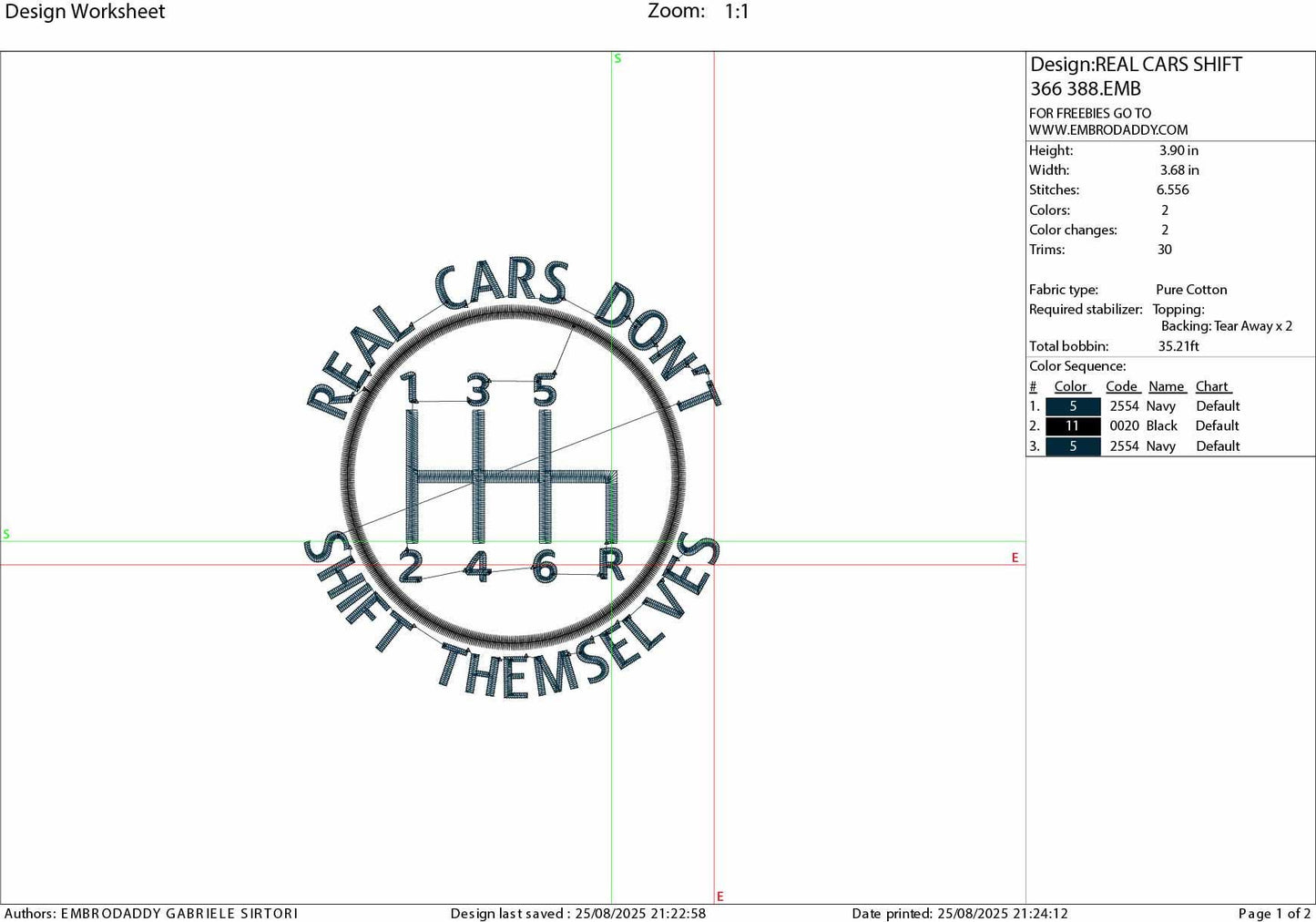 Machine Embroidery files, real cars don't shift themselves, PES, xxx, hus & more