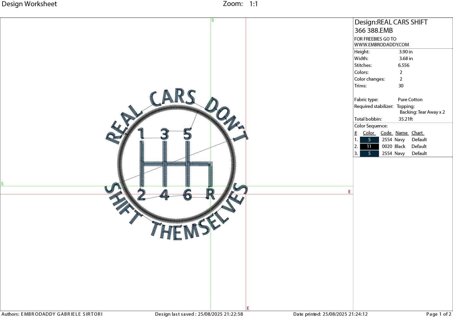 Machine Embroidery files, real cars don't shift themselves, PES, xxx, hus & more