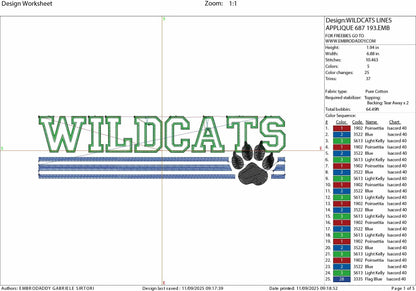 Machine Embroidery files, Wildcats appliqué, sport, PES, xxx, hus & more, fan embroidery files