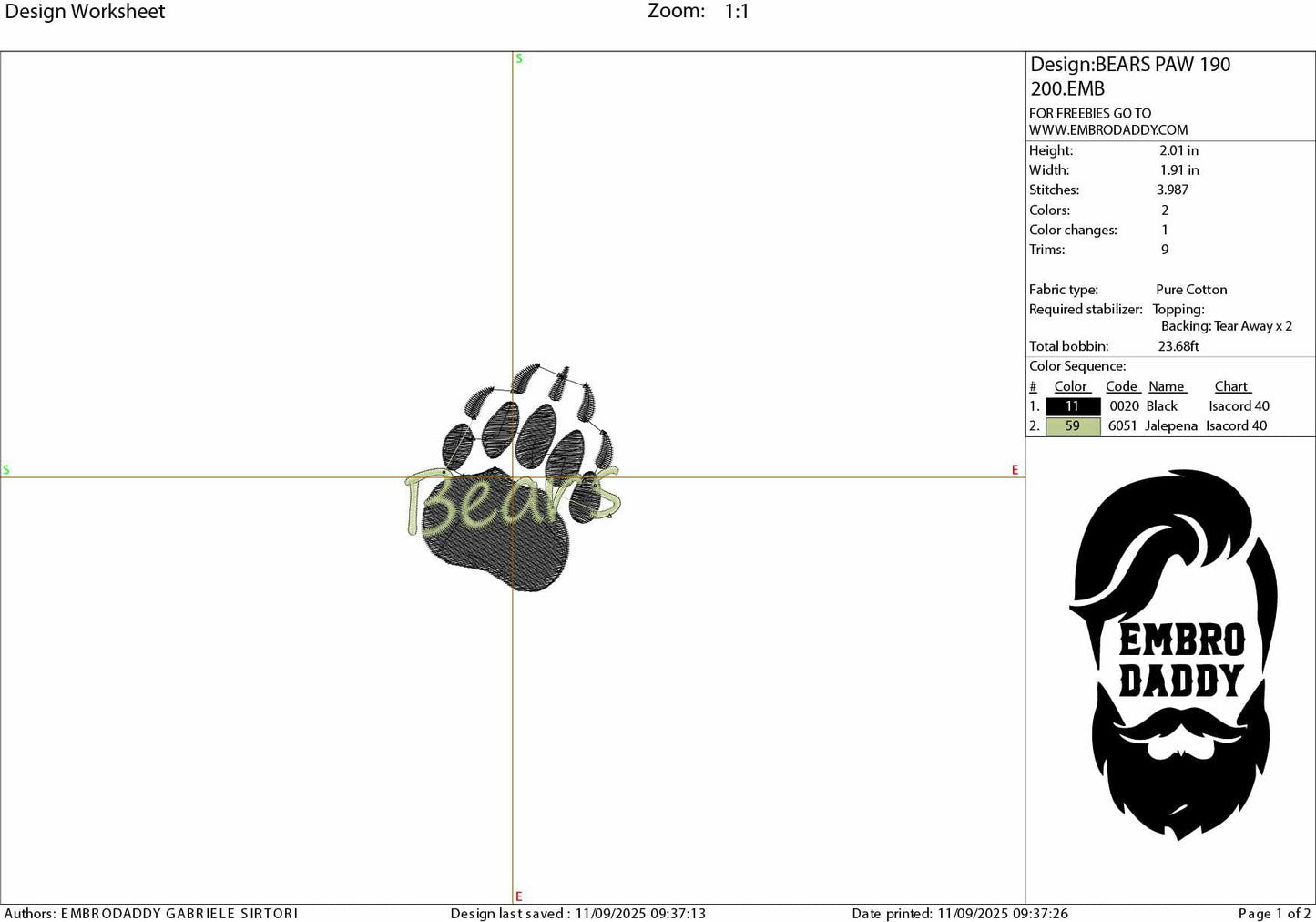 Machine Embroidery, Bears paw, embroidery design, team, PES, xxx, hus & more