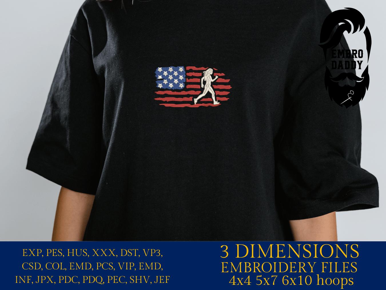 Machine Embroidery files, USA flag, woman running, run, girl, PES, xxx, dst, hus & more