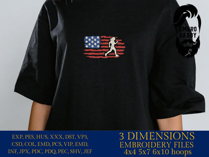 Machine Embroidery files, USA flag, woman running, run, girl, PES, xxx, dst, hus & more