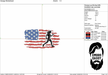Machine Embroidery files, USA flag, woman running, run, girl, PES, xxx, dst, hus & more