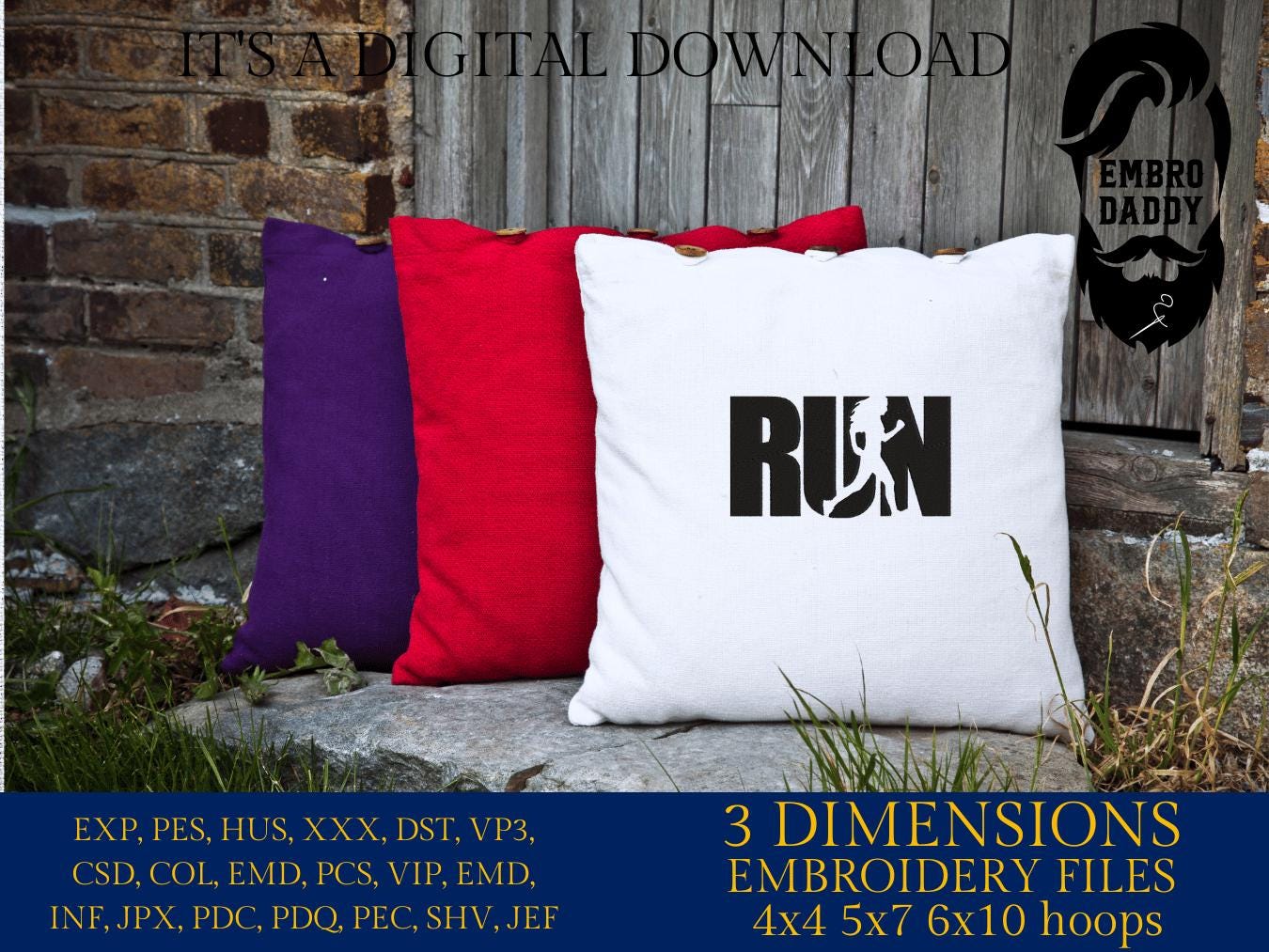 Machine embroidery files, Woman, run, running, Embroidery Pattern File in PES, DST, hus & more