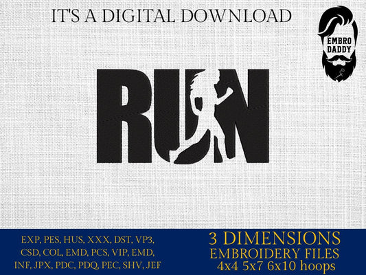 Machine embroidery files, Woman, run, running, Embroidery Pattern File in PES, DST, hus & more