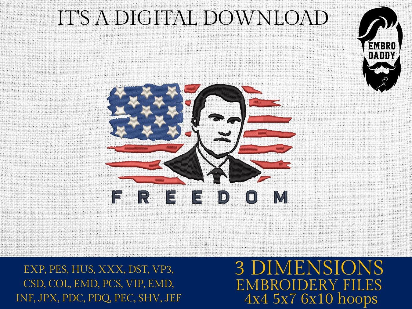 Machine Embroidery files, USA flag, RIP Charlie Kirk, Memorial, Republican, Tribute Design , PES, xxx, dst, hus & more