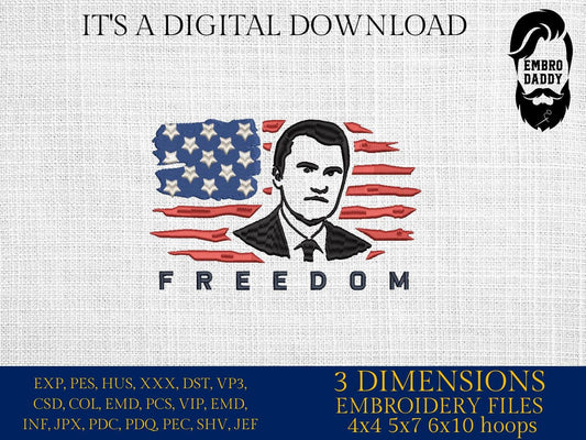 Machine Embroidery files, USA flag, RIP Charlie Kirk, Memorial, Republican, Tribute Design , PES, xxx, dst, hus & more