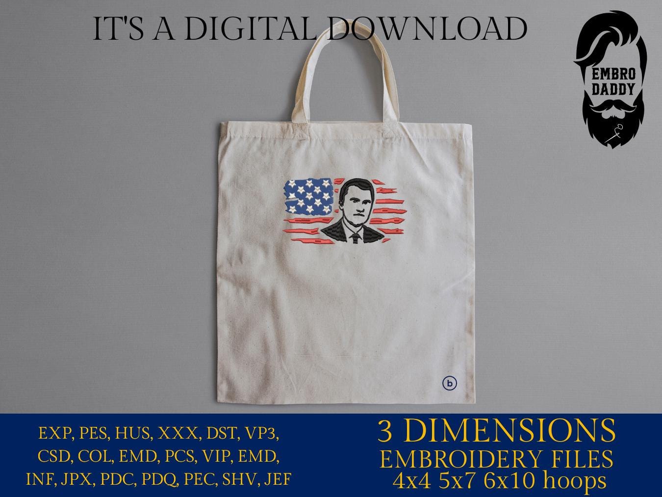 Machine Embroidery files, USA flag, RIP Charlie Kirk, Memorial, Republican, Tribute Design , PES, xxx, dst, hus & more