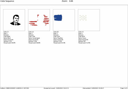 Machine Embroidery files, USA flag, RIP Charlie Kirk, Memorial, Republican, Tribute Design , PES, xxx, dst, hus & more