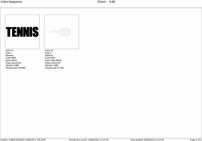 Machine Embroidery files, TENNIS with Tennis Racket Cutout for Players, Teams, Coaches PES, xxx, hus & more, fan embroidery files
