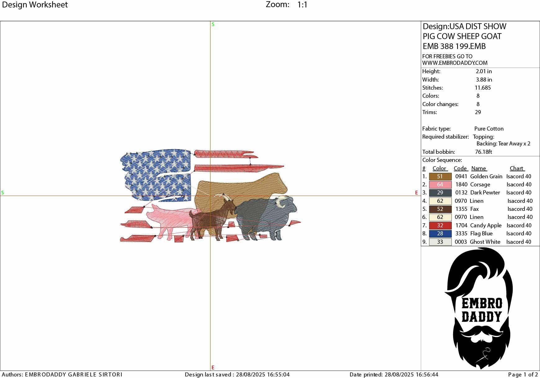 Machine Embroidery files, Usa flag, Show Livestock, Show flag pig, sheep, goat, steer, PES, dst, xxx hus & more