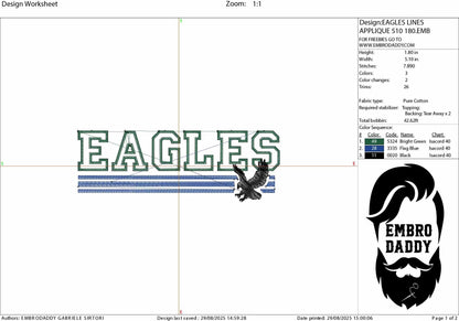 Machine Embroidery files, eagles appliqué, sport, PES, xxx, hus & more, fan embroidery files