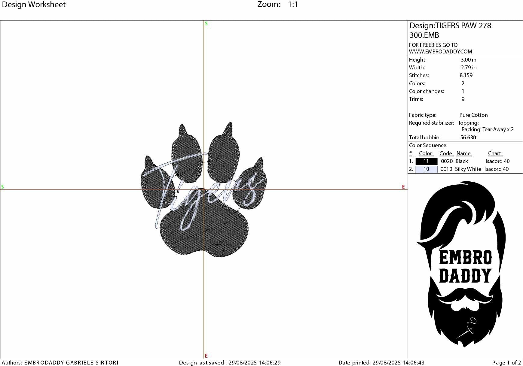 Machine Embroidery files, Tigers, paw, PES, xxx, dst, hus & more, fan embroidery files