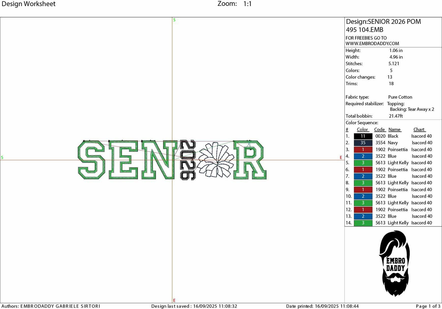 Machine Embroidery files, Senior 2026 applique, PES, DST, xxx, hus & more