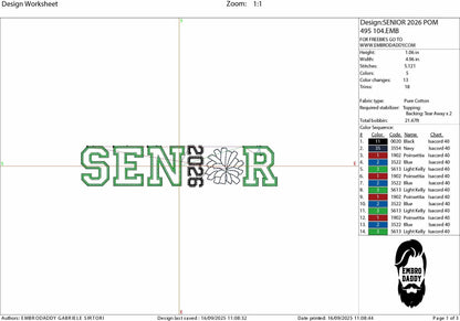 Machine Embroidery files, Senior 2026 applique, PES, DST, xxx, hus & more