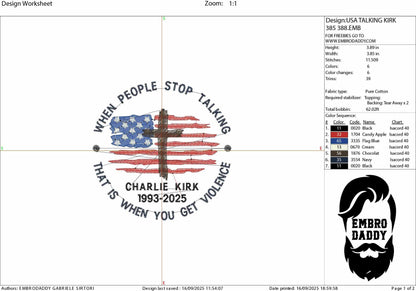Machine Embroidery files, when people stop talking, that is when you get violence, RIP Charlie, Memorial, Tribute, PES, xxx, dst, hus & more