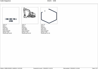 Machine Embroidery files, I Run Hoes for a Living, Funny Excavator Operator, Heavy Equipment Humor, PES, dst, xxx hus & more