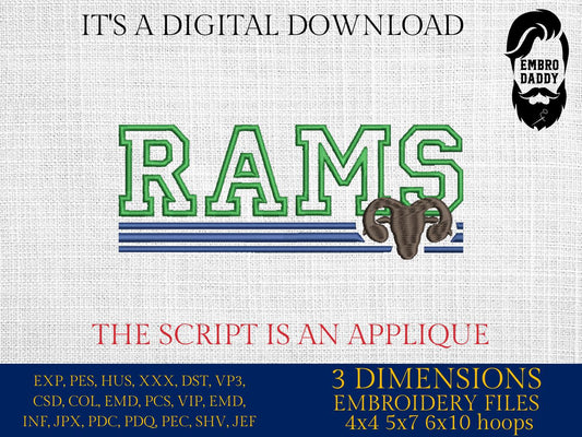 Machine Embroidery files, RAMS appliqué, sport, PES, xxx, hus & more, fan embroidery files