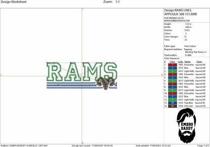 Machine Embroidery files, RAMS appliqué, sport, PES, xxx, hus & more, fan embroidery files