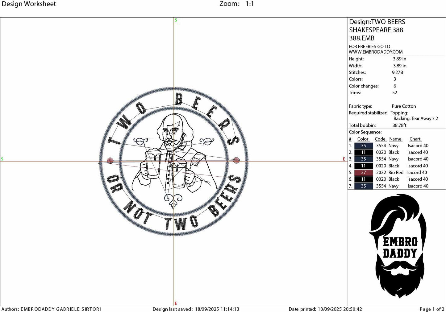 Machine Embroidery files, Two Beers or Not Two Beers, Shakespeare Funny Drinking Party, Funny Drinking, pes, dst, hus & more