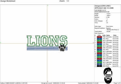 Machine Embroidery files, Lions appliqué, sport, PES, xxx, hus & more, fan embroidery files