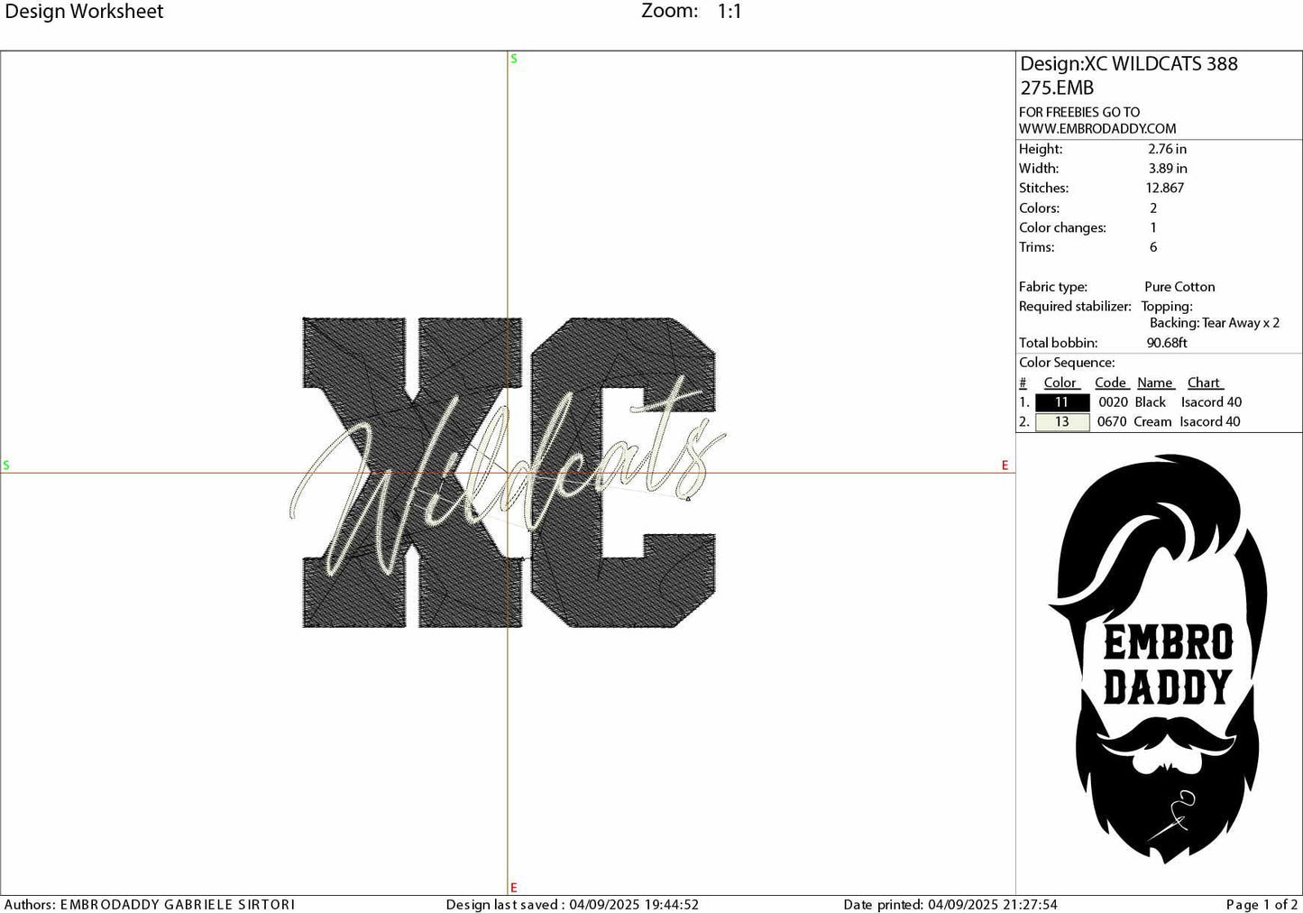 Machine Embroidery files, cross country Wildcats, PES, xxx, hus & more, fan embroidery files