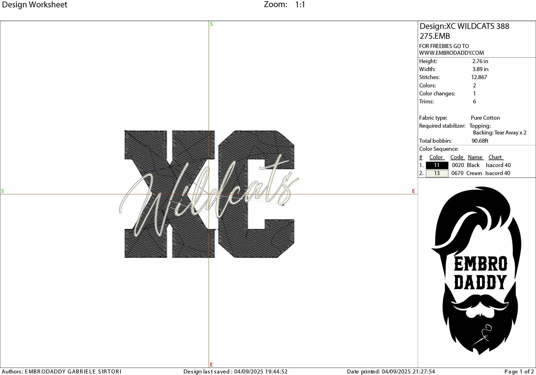 Machine Embroidery files, cross country Wildcats, PES, xxx, hus & more, fan embroidery files