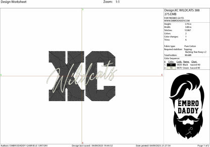 Machine Embroidery files, cross country Wildcats, PES, xxx, hus & more, fan embroidery files