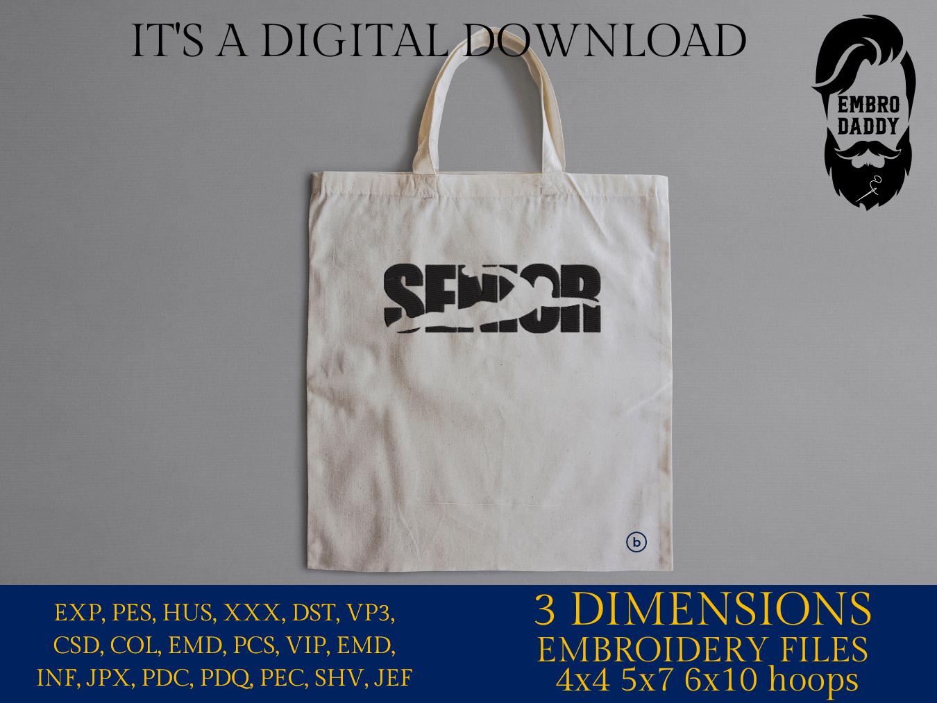 Machine Embroidery files, SENIOR with Swimming Silhouette, Swim Teams, Coaches, Parents, PES, xxx, hus & more, fan embroidery files