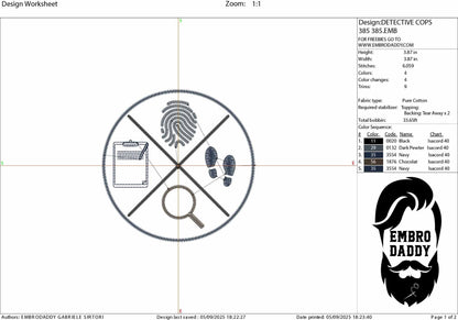 Machine Embroidery files, Fingerprint, ID, Palm Reading Law Enforcement, Police, Cops, Arrest, Detective, Logo, dst, PES, xxx, hus & more