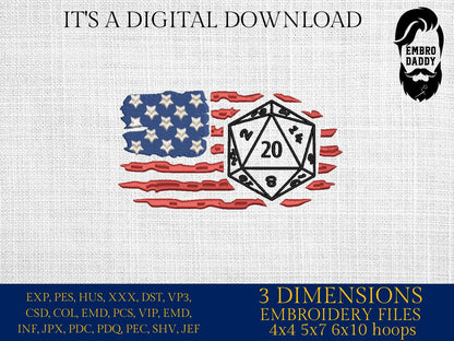 Machine Embroidery files, USA flag, gamer, dice, Geek and nerd, DST, PES, xxx, hus & more