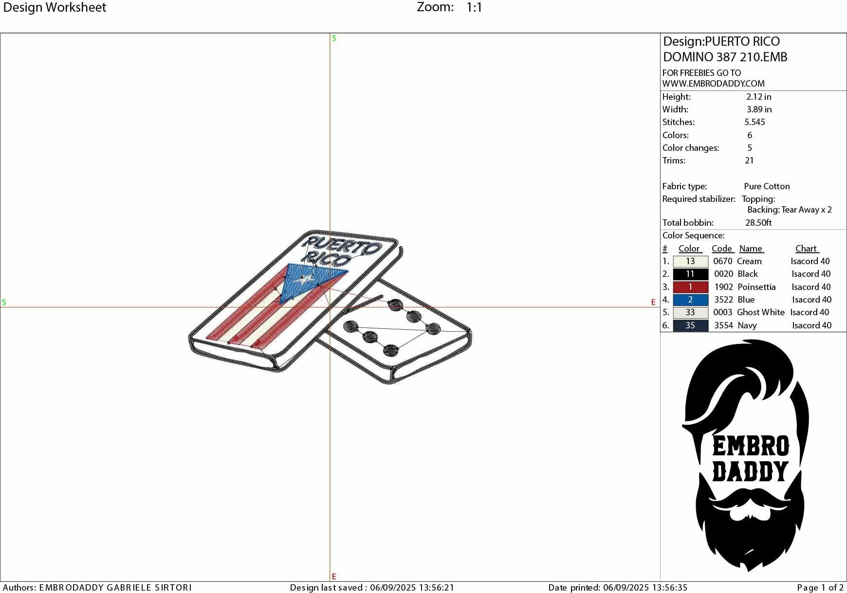 Machine Embroidery files, Puerto Rico, Dominoes Game, Flag San Juan, Island Country National Nation Symbol, Logo, DST, PES, xxx, hus & more,