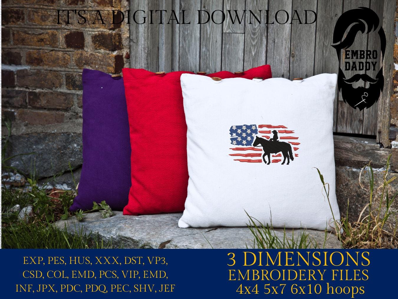 Machine Embroidery files, Usa flag girl horse, embroidery files, rider, rodeo, woman, PES, dst, xxx, hus & more