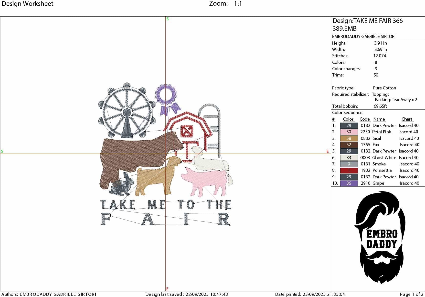 Machine Embroidery files, take me to the fair, Fair Season, Show Livestock, Show pig, steer, sheep, goat, PES, dst, xxx hus & more