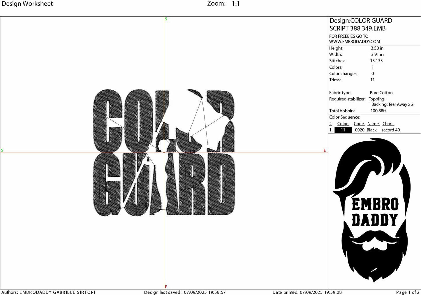 Machine Embroidery files, Color Guard Twirler, Flag for Marching Band/Winter Guard PES, xxx, dst, hus & more