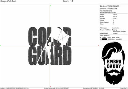 Machine Embroidery files, Color Guard Twirler, Flag for Marching Band/Winter Guard PES, xxx, dst, hus & more