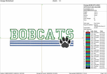 Machine Embroidery files, bobcats appliqué, sport, PES, xxx, hus & more, fan embroidery files