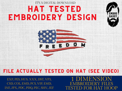 Machine Embroidery files, Usa flag freedom, embroidery file digitize for hat, American Flag PES, xxx hus & more