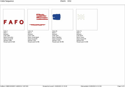 Machine Embroidery files, Usa flag FAFO, Script puff foam, needs foam sheet, embroidery file digitize for hat, American Flag PES, hus & more