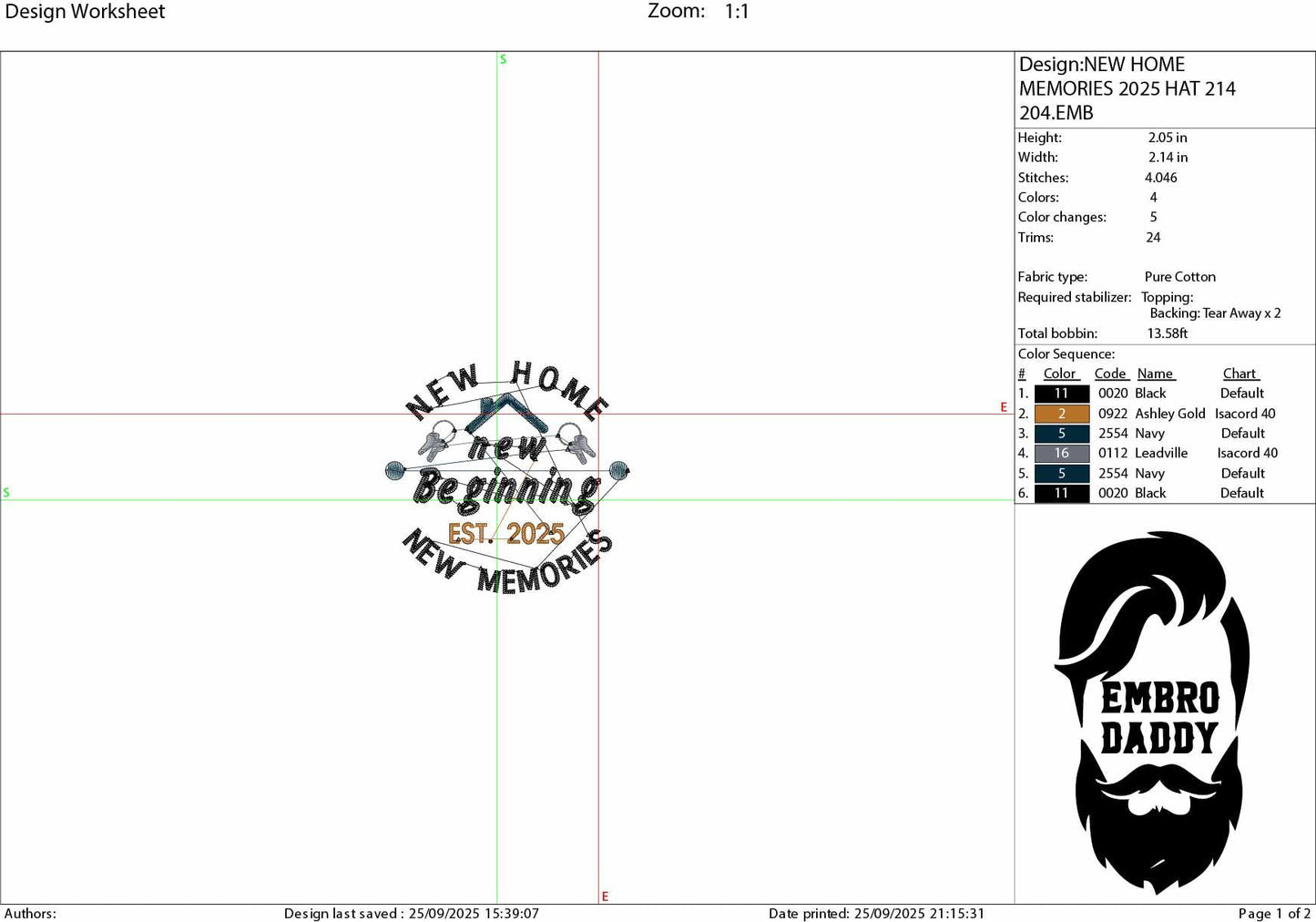 Machine Embroidery files digitized for hats, New Home new Beginning 2025, embroidery files, PES, dst, xxx, hus & more