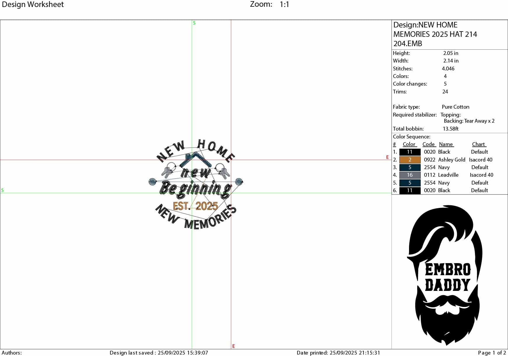 Machine Embroidery files digitized for hats, New Home new Beginning 2025, embroidery files, PES, dst, xxx, hus & more