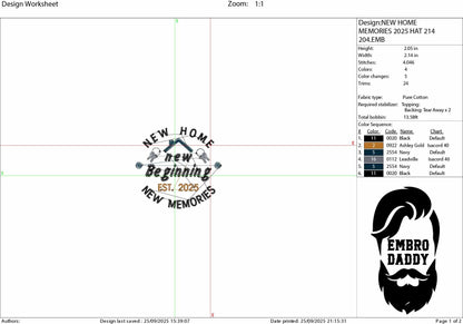 Machine Embroidery files digitized for hats, New Home new Beginning 2025, embroidery files, PES, dst, xxx, hus & more