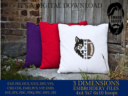 Machine Embroidery files, High School Wolves Football, Wolf Pride, Mascot, Mom, Cheer, PES, dst, xxx, hus & more