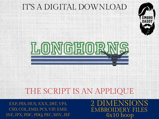 Machine Embroidery files, longhorns appliqué, sport, PES, xxx, hus & more, fan embroidery files