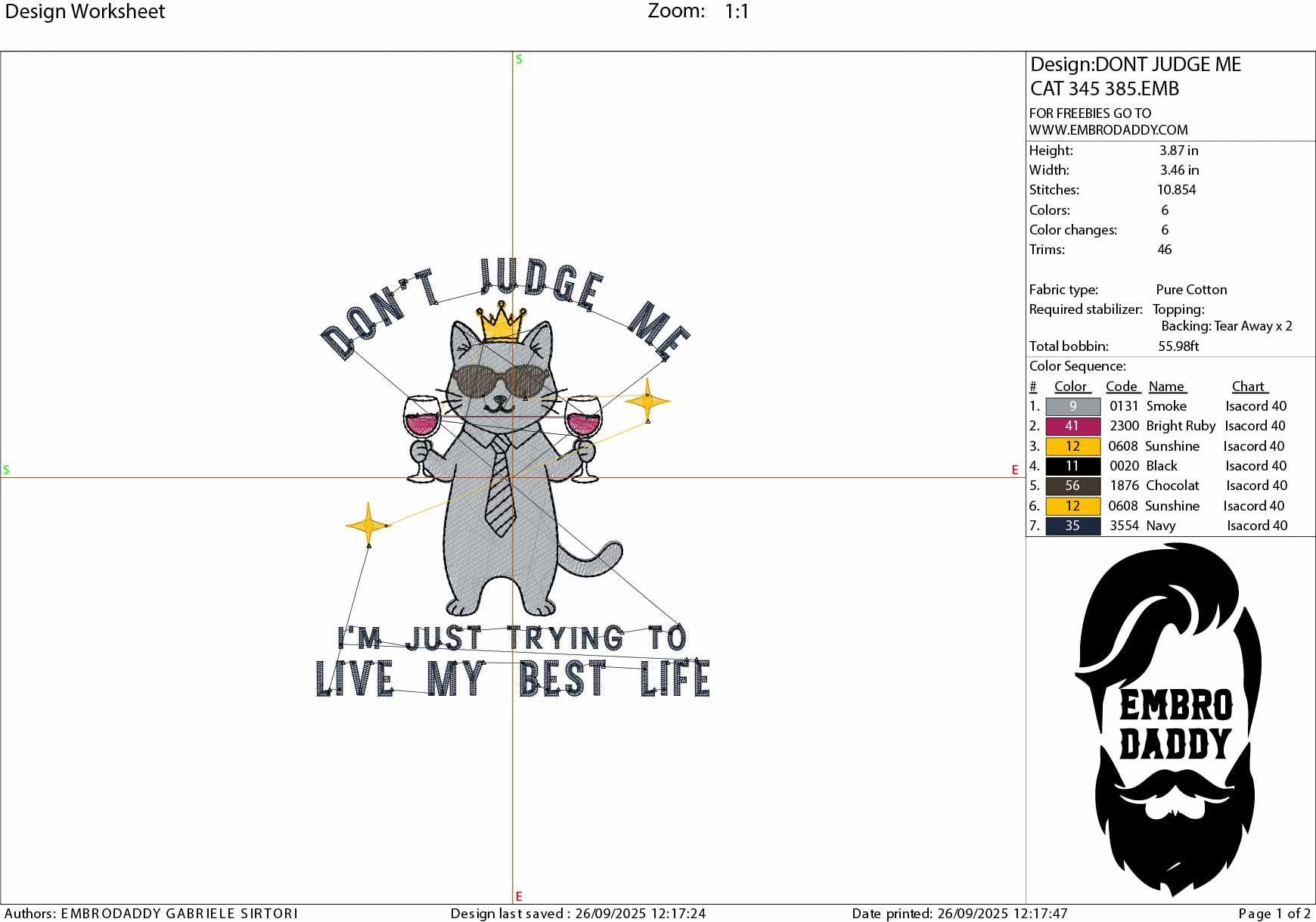Machine Embroidery files, Don’t Judge Me, Office Humor, Wine Lover. Sarcastic, Funny Cat , PES, DST, xxx, hus & more