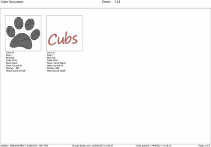 Machine Embroidery, Cubs Paws, Cub Paw, embroidery design, team, PES, xxx, hus & more