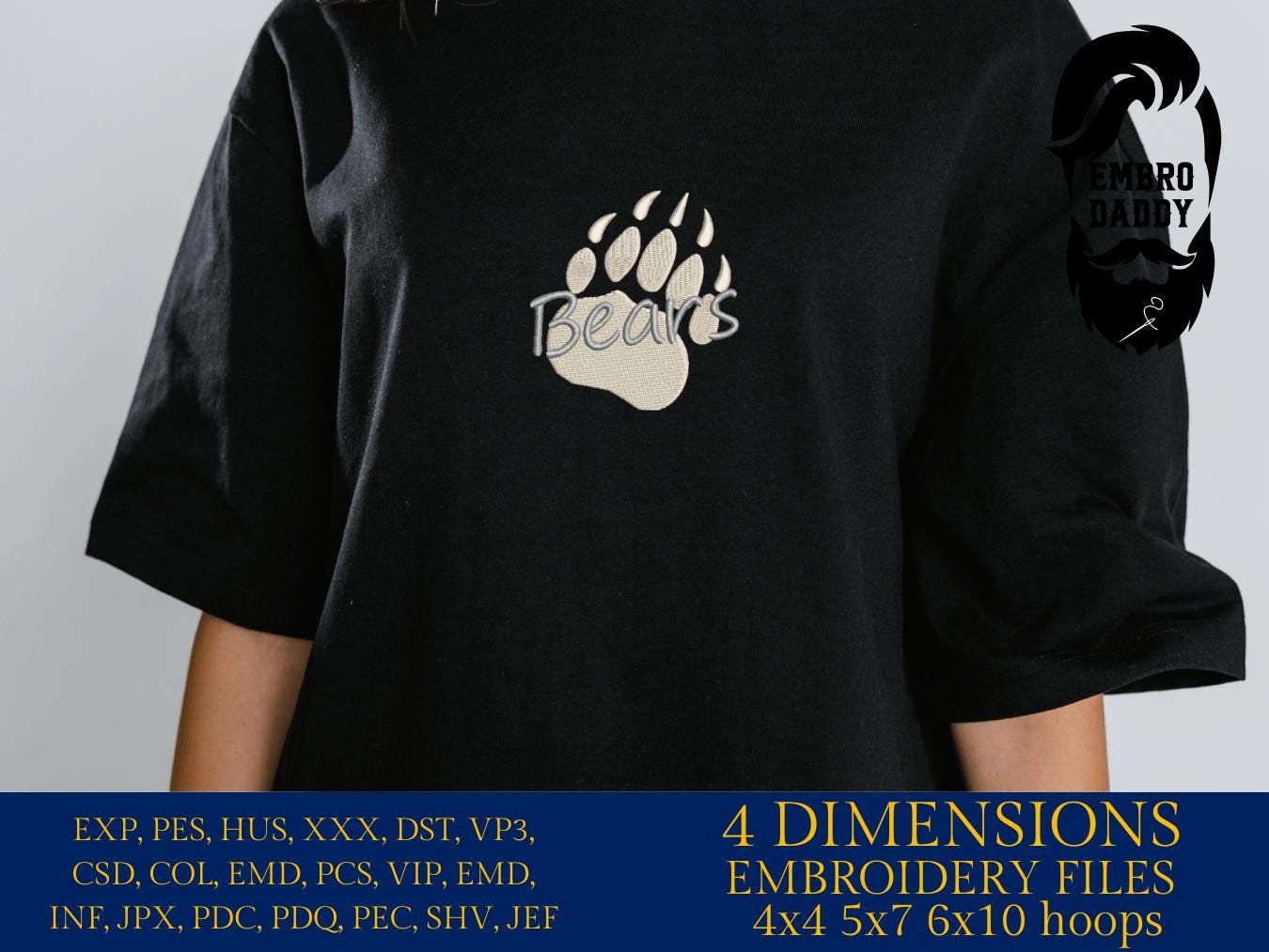 Machine Embroidery, Bears paw, embroidery design, team, PES, xxx, hus & more