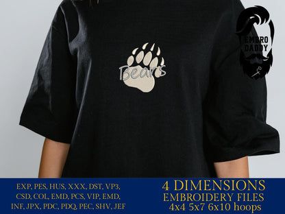 Machine Embroidery, Bears paw, embroidery design, team, PES, xxx, hus & more