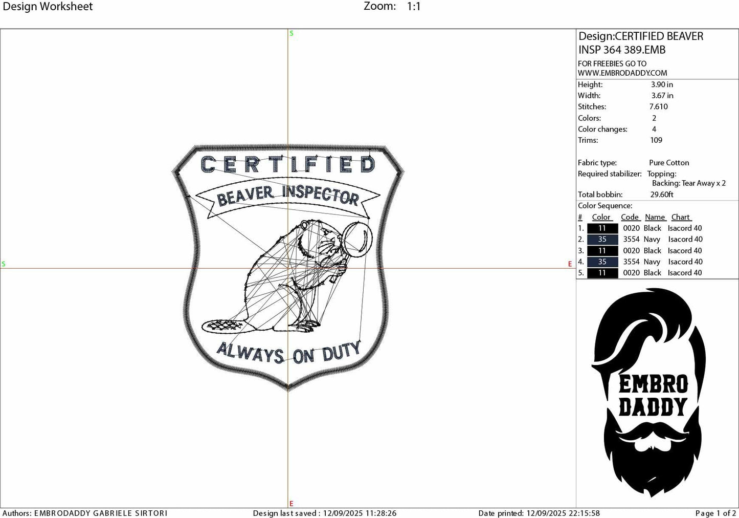 Machine Embroidery files, Certified Beaver Inspector, Funny Animal, PES, DST, xxx, hus & more